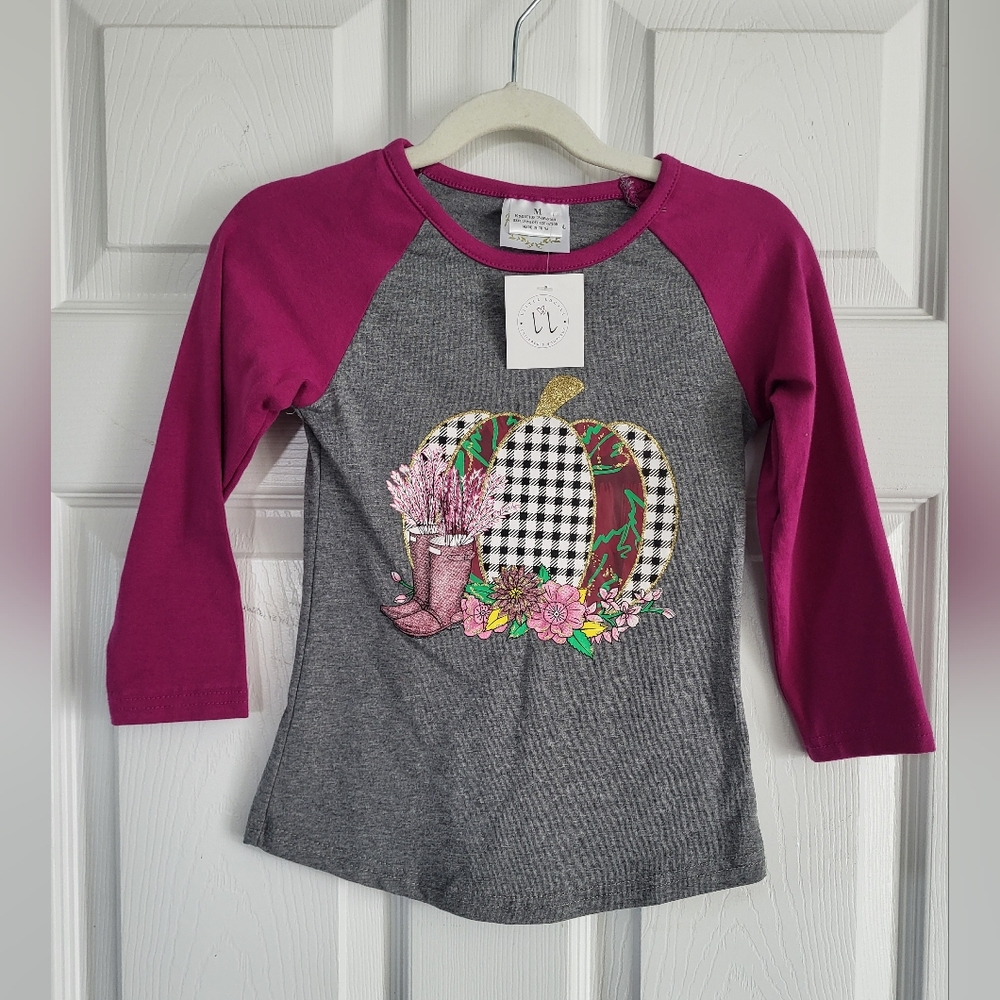 NWT Girls Pumpkin Raglan Shirt